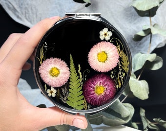 Miroir de poche avec fleurs véritables, Miroir de poche, Miroir compact, Miroir à main, Miroir de maquillage, Petit miroir, Miroir personnalisé