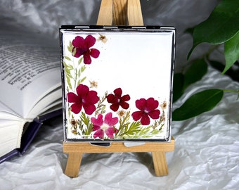 Real flowers mirror, Pocket mirror, Compact mirror, Hand mirror, Makeup mirror, Small mirror, Custom compact mirror