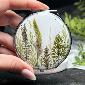 Pocket mirror, Compact mirror, Hand mirror, Makeup mirror, Small mirror, Custom mirror,  Pressed flower art, Real dried flowers mirror