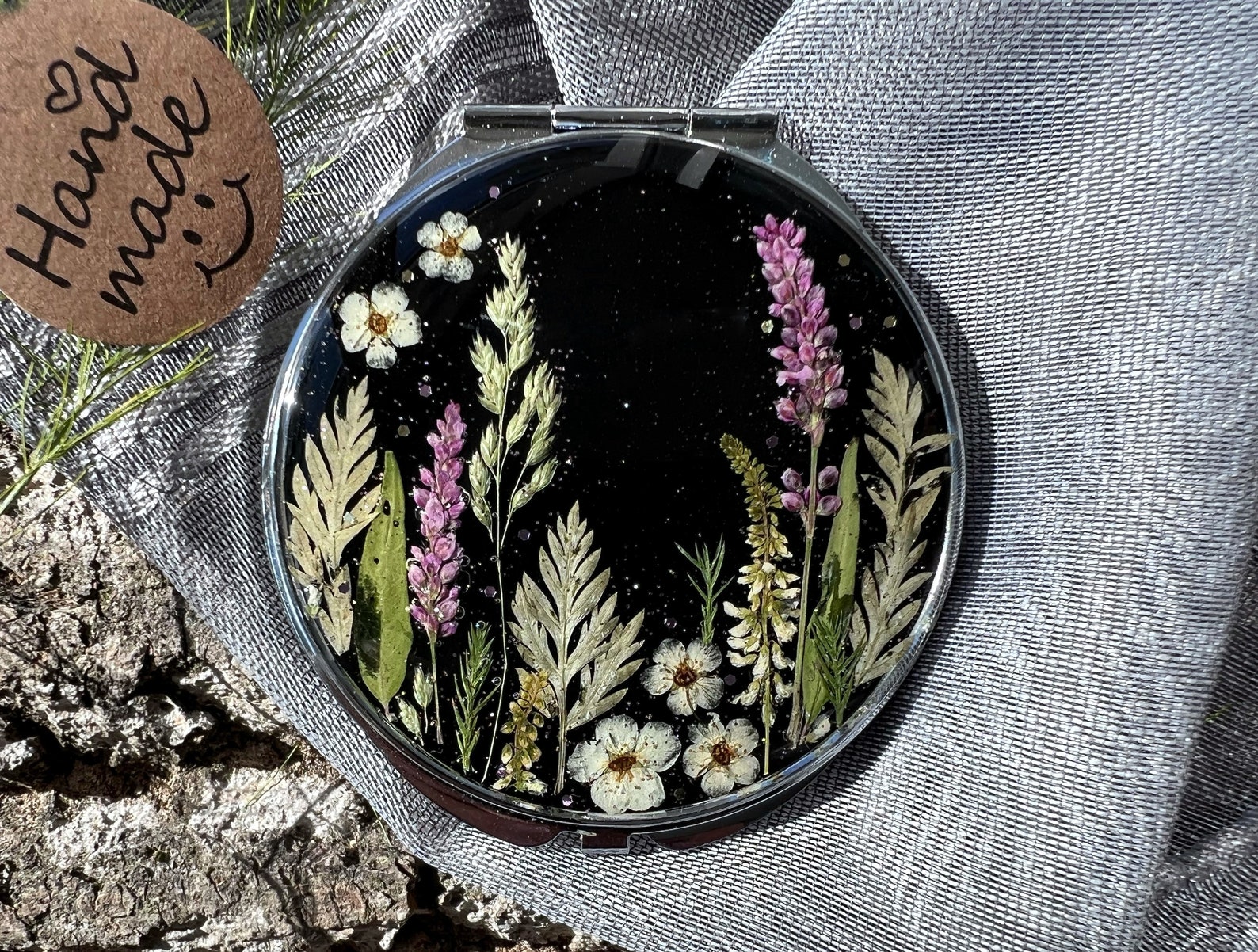 Real Dried Flowers Mirror Pocket Mirror Compact Mirror Hand Etsy