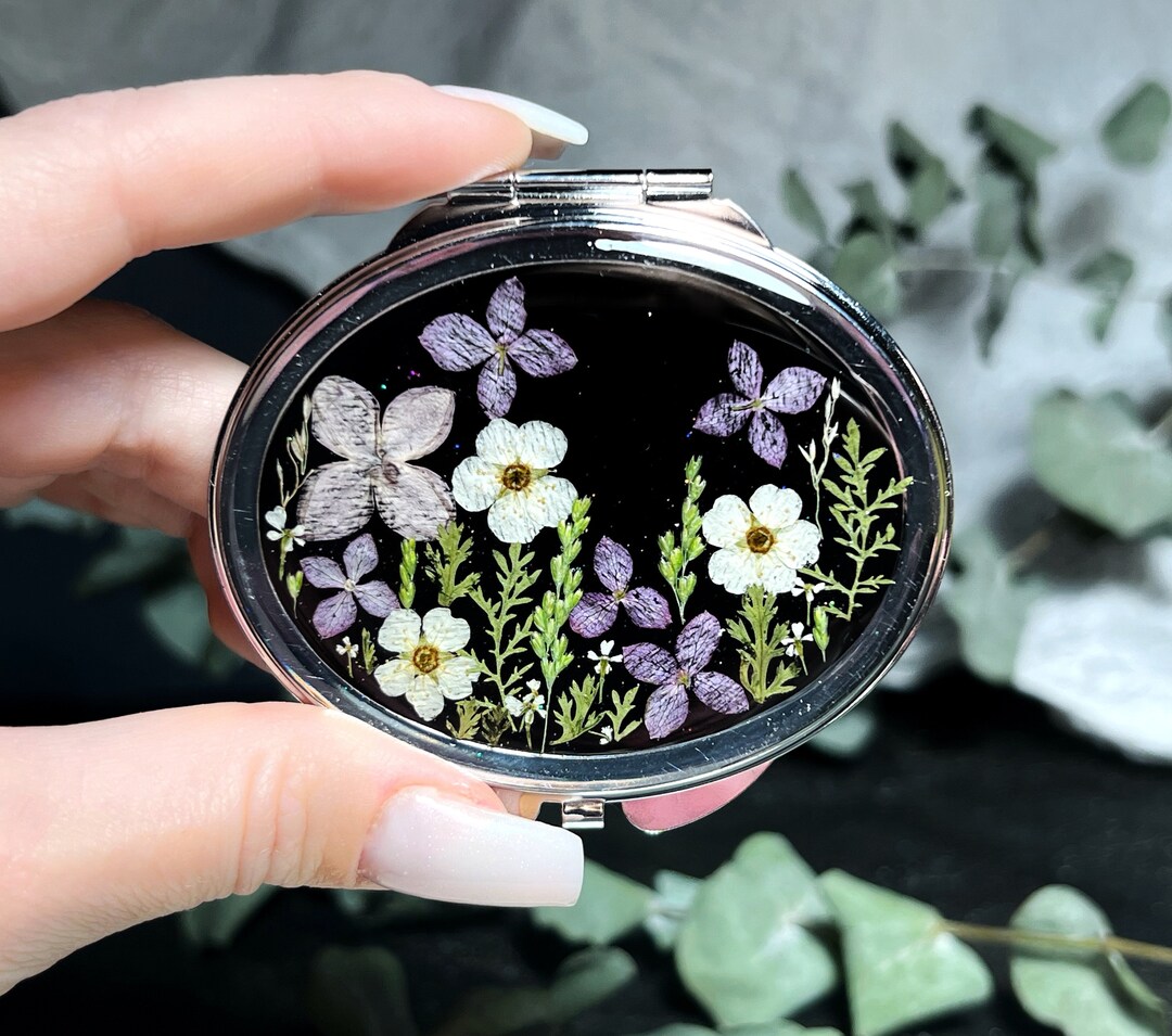 Real Dried Flowers Mirror Pocket Mirror Compact Mirror Hand Etsy