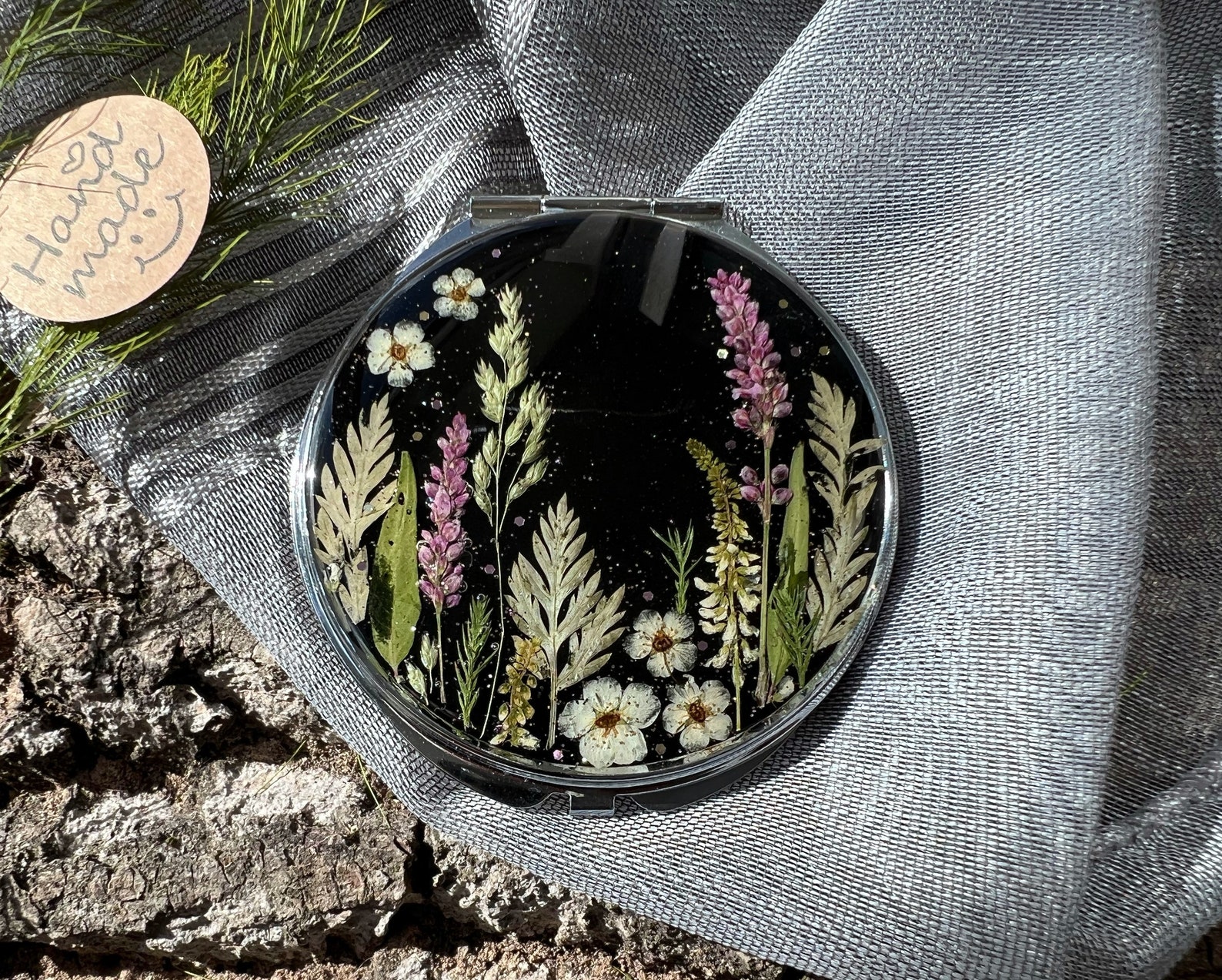 Real Dried Flowers Mirror Pocket Mirror Compact Mirror Hand Etsy