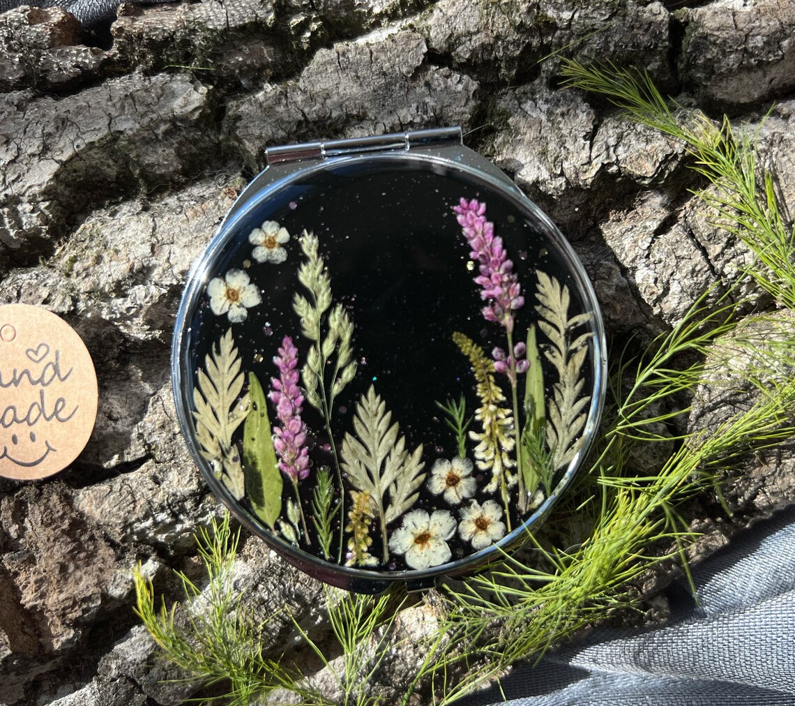 Real Dried Flowers Mirror Pocket Mirror Compact Mirror Hand Etsy