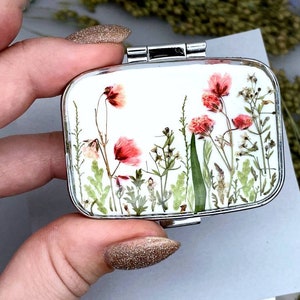 Pillendose, Pillenveranstalter, Kleine Pillendose, Pillendose für Geldbeutel, Pillendose niedlich, Niedliche Pillendose, Pillenhalter, Blumen Pillenhalter