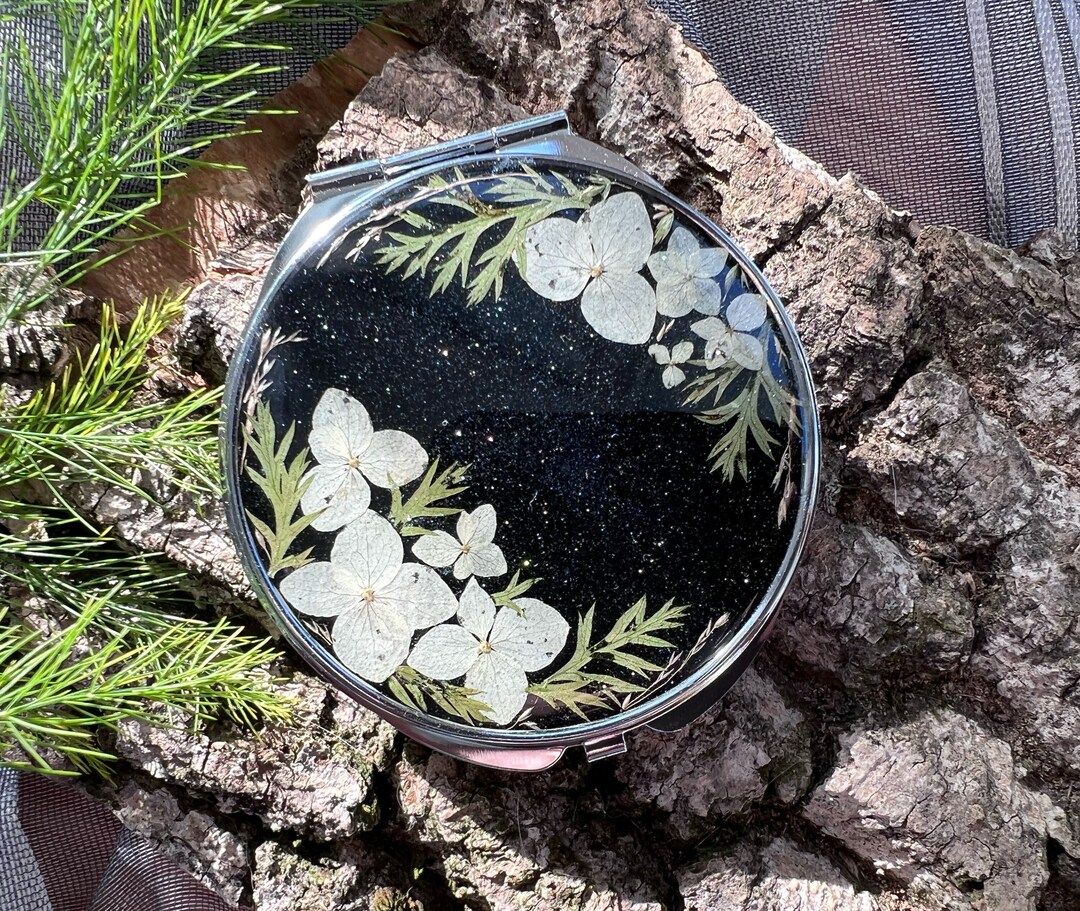 Real Dried Flowers Mirror, Pocket Mirror, Compact Mirror, Hand Mirror, Makeup Mirror, Small