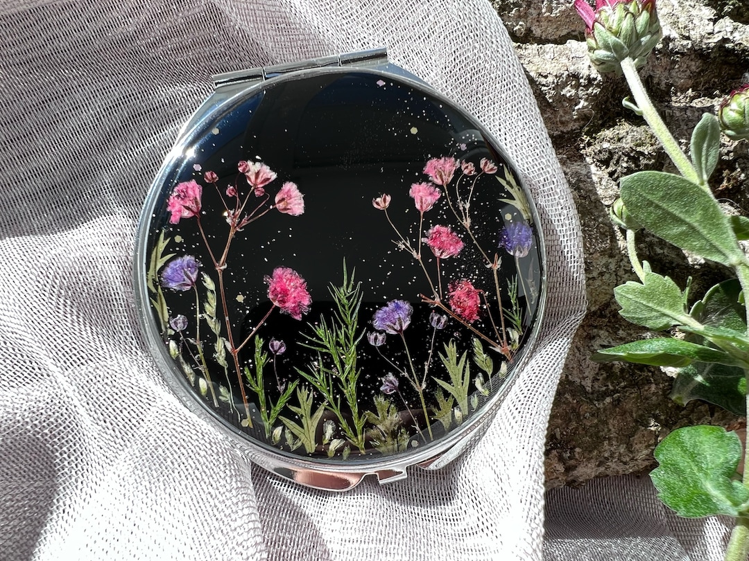 Real Dried Flowers Mirror Pocket Mirror Compact Mirror Hand Etsy