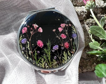 Real dried flowers mirror, Pocket mirror, Compact mirror, Hand mirror, Makeup mirror, Small mirror, Custom mirror,  Pressed flower art