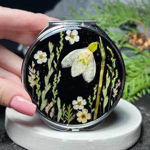 Pocket mirror, Compact mirror, Hand mirror, Makeup mirror, Small mirror, Custom mirror,  Pressed flower art, Real dried flowers mirror