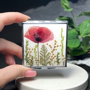 Real flowers mirror, Pocket mirror, Compact mirror, Hand mirror, Makeup mirror, Small mirror, Custom compact mirror, Handheld mirror