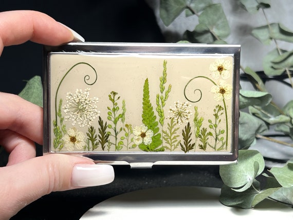Real flowers business card holder, Business card holder, Credit card holder, Business card case, Card wallet, Card holder wallet
