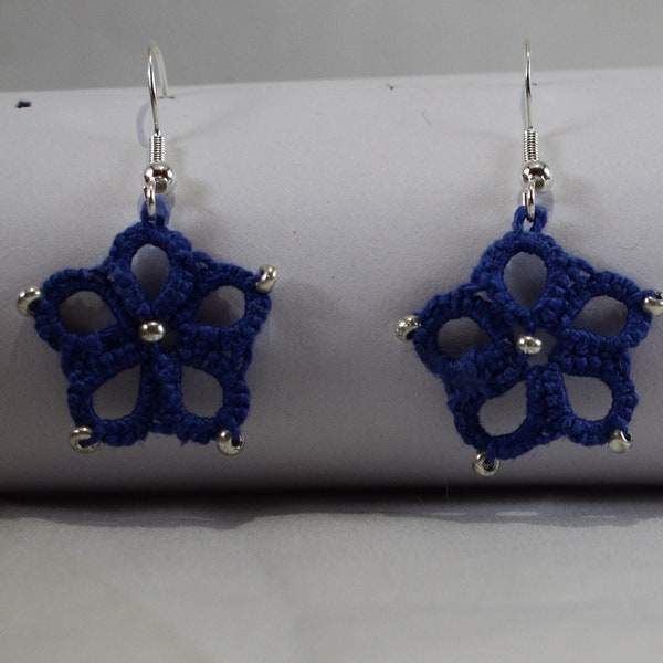 Tatted Flower Earrings with silver seed beads