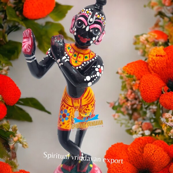 Krishna negro de 6 pulgadas/15 cm con hermosa pintura a mano, solo estatua de Krishna, murti de Krishna, liebre Krishna, vrindavan hizo estatua de Krishna