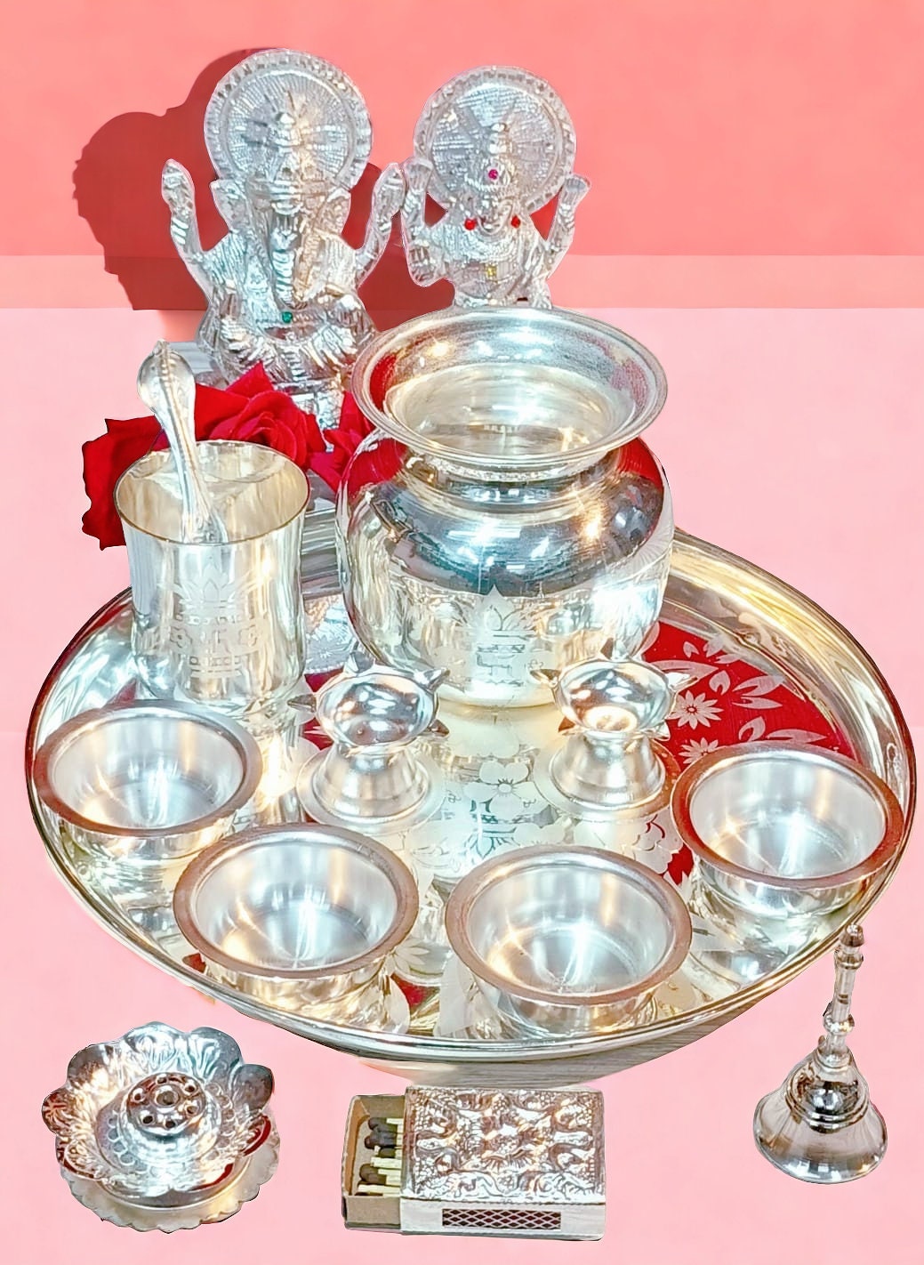 NOBILITY Brass Pooja thali Set 8 Inch Puja Thali Decorative for Diwali,  Home, Temple, Office, Wedding Gift Items