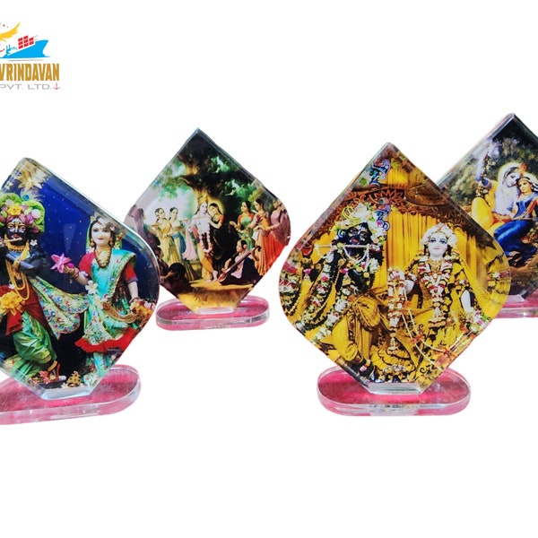 Best deal set of 4 acrylic photo frame of iskcon vrindavan radha shyam sundar in heart shape radha Krishna  with sakhi ,photo frame