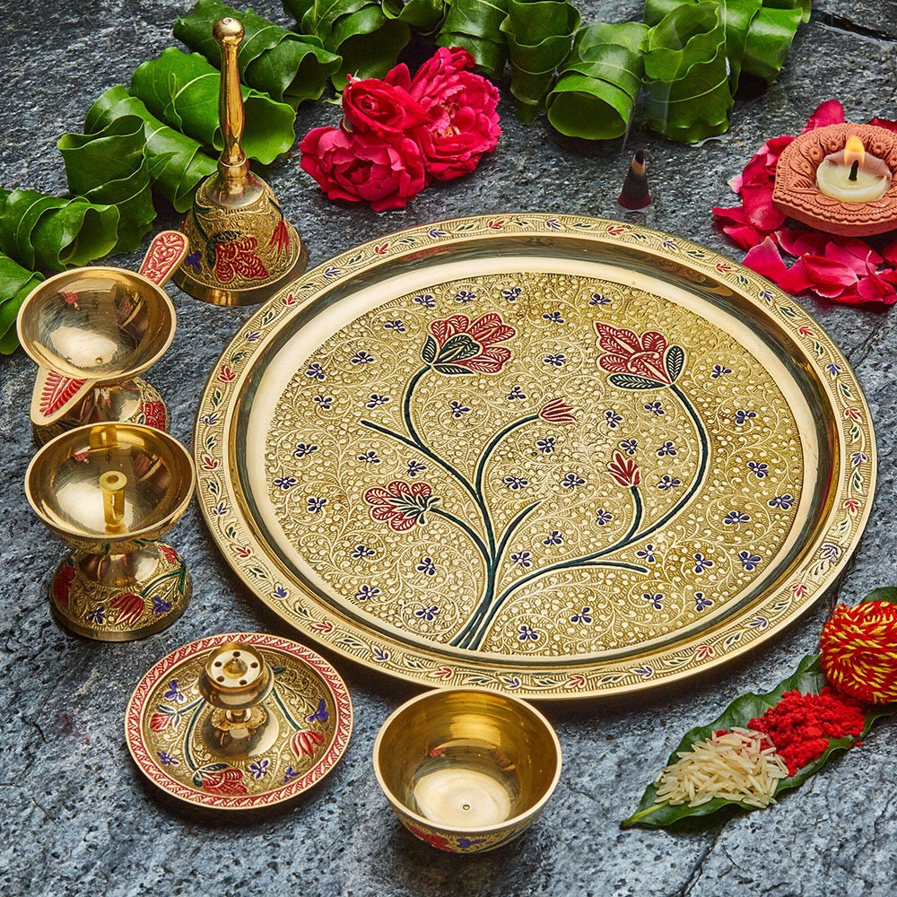 Karigar Creations Traditional Handcrafted Brass Pital Puja Thali