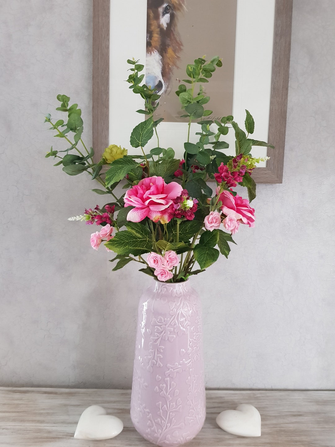 Artificial Pink Flowers in Vase Etsy