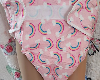 Rainbows And Clouds Thick Over Night Diaper Cover. Sized For Waists 35-50