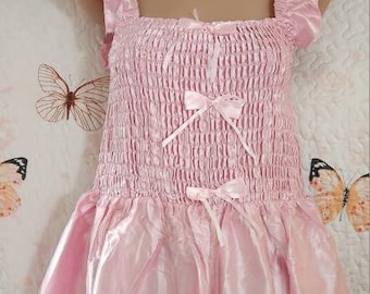 Pretty Pink And Satin Summer Play Dress Medium. Very Strechy In The Bust Area Easy To Accommodate A (D) Cup Breast.
