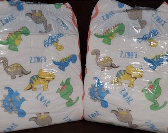 ABDL ADULT Diapers Dinosaurs 2 Pack Medium Diapers By RearZ.
