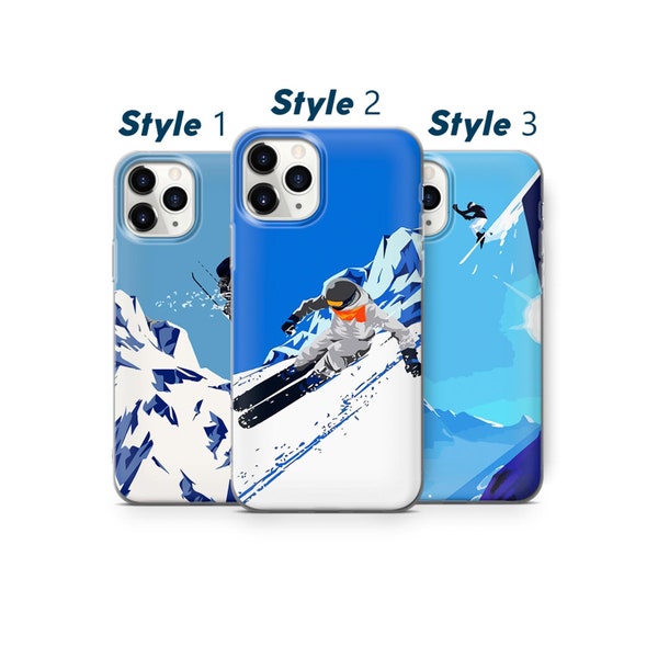 Étui de téléphone de ski pour iPhone 14 13 12 11 Pro 6 7 8 X XS XR SE 12, Samsung Note 8 9 S10 S9 S20 S8, Huawei P30, Nature, Montagnes, Neige, F59