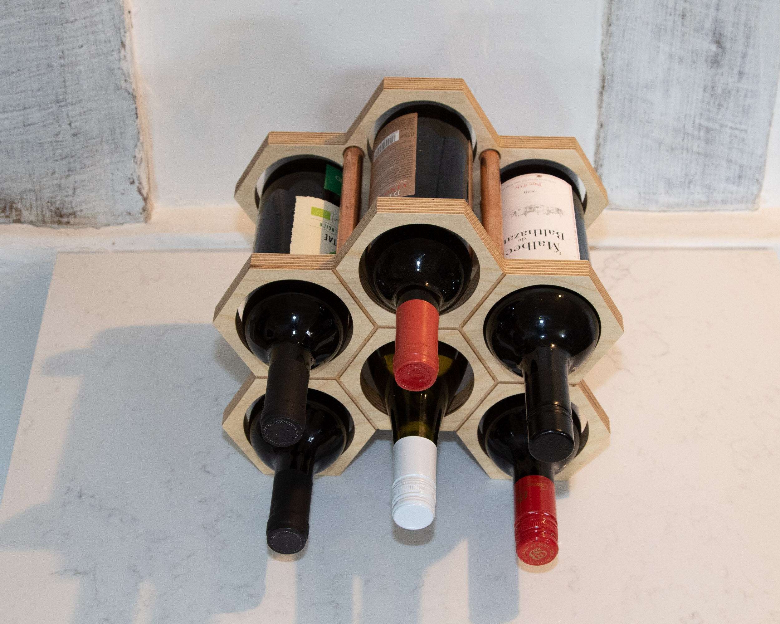 Plywood and Copper Tabletop wine rack Etsy