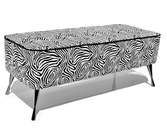 Retro Patterned Bench| Hallway Seat | Footstool| Upholstered | Handmade Pouffe | Seat LOFT |Pouffe Hallway Seat |Zebra print |Zebra pattern