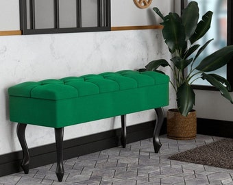 Panca con contenitore, cassapanca chesterfield imbottita, panca con contenitore, sedile con contenitore, scatola imbottita verde bottiglia