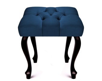 Navy Velvet stool | Chair with buttons | Chesterfield seat |With crystal buttons |Furniture Upholstered | Glamour Hallway Handmade |Chair