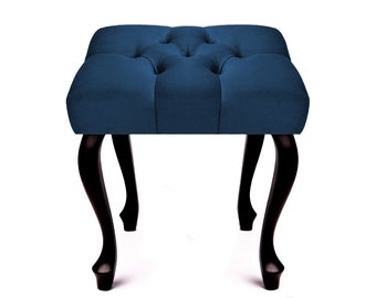 Tabouret en velours bleu marine | Chaise avec boutons | Siège Chesterfield |Avec boutons en cristal |Couloir glamour fait à la main