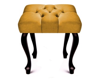 Mustard Velvet stool | Chair with buttons | Chesterfield seat |With crystal buttons |Furniture Upholstered | Glamour Hallway Handmade |Chair