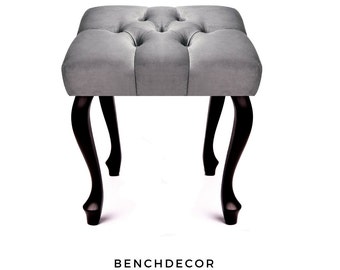 High upholstered stool | Bench with buttons | Chesterfield seat | With crystal buttons | Furniture Upholstered | Glamour Hallway Handmade