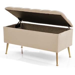 Baule, panca con contenitore, cassapanca chesterfield imbottita, panca con contenitore, sedile con contenitore, scatola imbottita beige