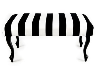 Bench Footstool, Pouffe, Footrest Hallway, Seat Upholstered, fabric with stripes, patterns, black and white, classic pattern, otomi ottoman