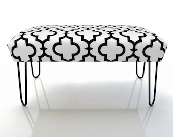 Industrial Pouf | Bench Metal | Seat Loft | Handmade Furniture Seat |Black and White | Moroccan Clover | Industrial Design | Patterned Bench