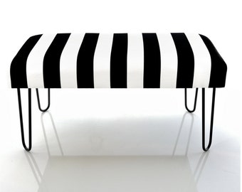 classic pattern bench, patterned pouf, Handmade, upholstery fabric by the yard, Seat, Upholstered Seat, Black white stripes pattern