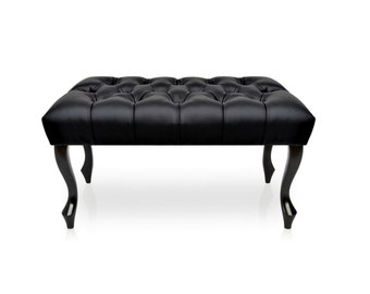 Banc Rembourré | Siège en cuir artificiel |Chesterfield noir fait à la main |Boutique Repose-pieds |Banc en cuir|Vestibule banc otomi pouf