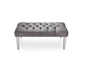 Bench |Pouf |Furniture Upholstered |Handmade Chesterfield |Pouffe Buttoned |Glamour Hallway |Seat | Ottoman | Original  grey upholstered