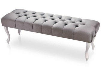 Tufted Upholstered Bench – Handmade Chesterfield Style Seat with Wooden or Metal Legs, Decorative Pouffe for Bedroom, Living Room, Hallway