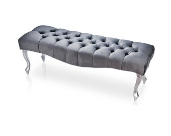 Chesterfield bench, footstool, bedroom bench, bed bench, upholstered bench, for dining table, deeply quilted, gray shoe bench, piano bench