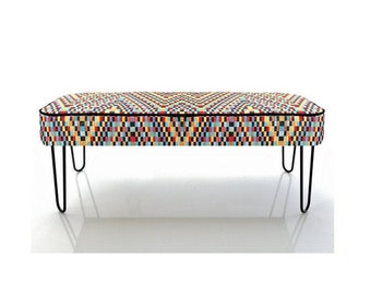 Panca con motivi retrò | Sedile corridoio | Poggiapiedi | Imbottito | Pouf fatto a mano | Seduta LOFT |Pouf Seduta da Ingresso LOFT