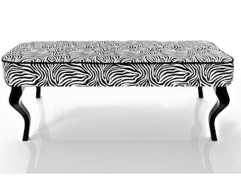 Tiermuster Sitz | Glatter Sitz |Zebra-Muster| Handgefertigter Hocker |Glamour-Beine | Industriebank |Holzbeine |Osmanische Bank