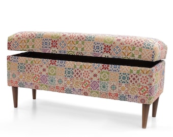 Trunk in patterns |bench with storage|upholstered chest |pouffe with storage| seat with storage|upholstered box | Folk Art Print