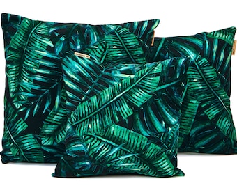 Black and green pillow |Green tropical leaves |Patterned green pillow |Covers with insert |Nature-style pillow| green pillow |flower pillow