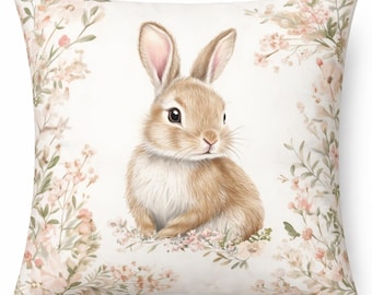 Coussin Lapin de Pâques – Coussin décoratif fait main pour chambre d’enfant & printemps (dos en velours)