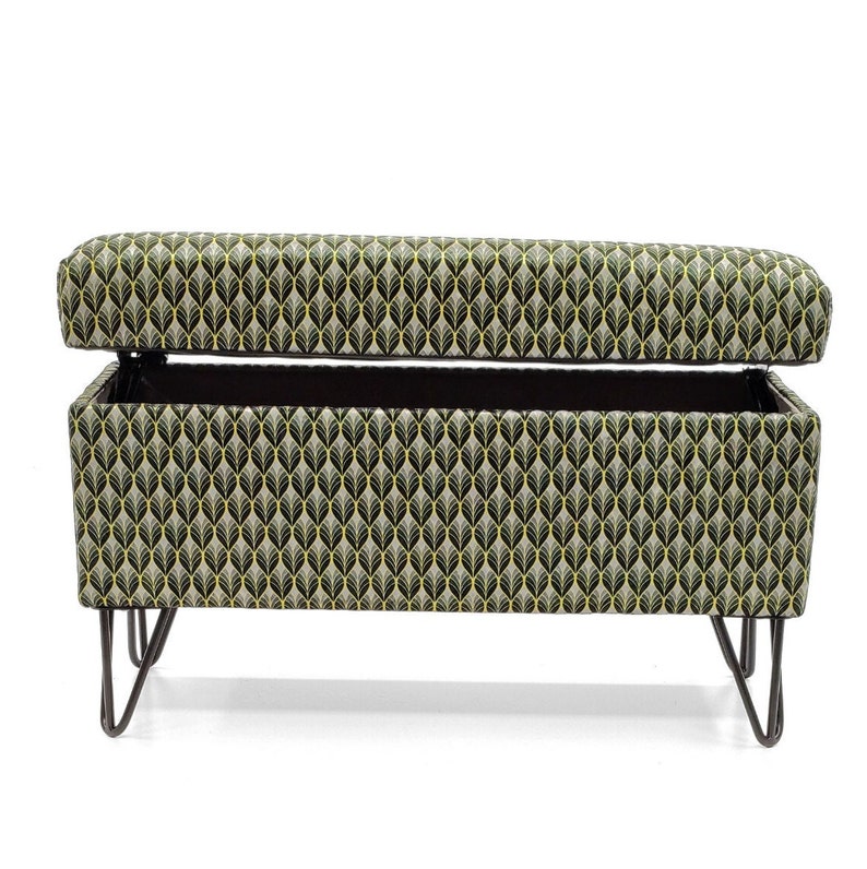 Trunk in patterns bench with storageupholstered chest pouffe with storage seat with storageupholstered box metal black hairpins legs zdjęcie 2