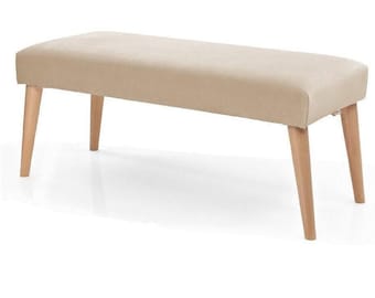 Bank | Poef | Meubel gestoffeerd | Bank Handgemaakt | Voetenbank | Voetenbank | Gladde zitting voor entree | Decorzitting beige | Otomi gestoffeerd