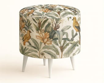 Pouf en velours imprimé – motifs et pieds au choix | Jungle, bohème ou animaux | Tabouret tapissé fait main