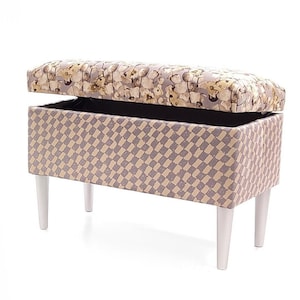 Trunk in patterns | Storage and organization box | pouffe with storage | seat with storage | Mustard Yellow Velvet Hallway Trunk|Ottoman Box