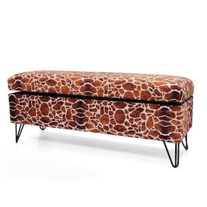 Trunk in patterns |bench with storage|upholstered chest |pouffe with storage| seat with storage|upholstered box |metal black hairpins legs