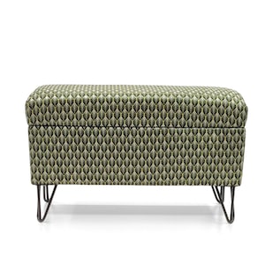 Trunk in patterns bench with storageupholstered chest pouffe with storage seat with storageupholstered box metal black hairpins legs zdjęcie 3